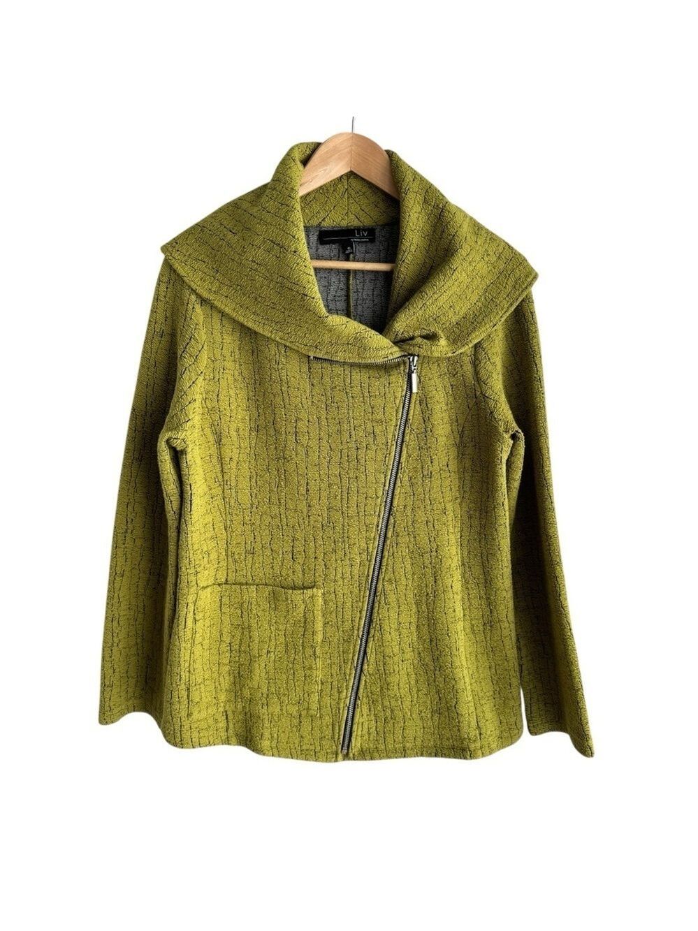 Liv by Habitat Asymmetrical Jacket Sz M Green Oversized Relaxed Shawl Collar